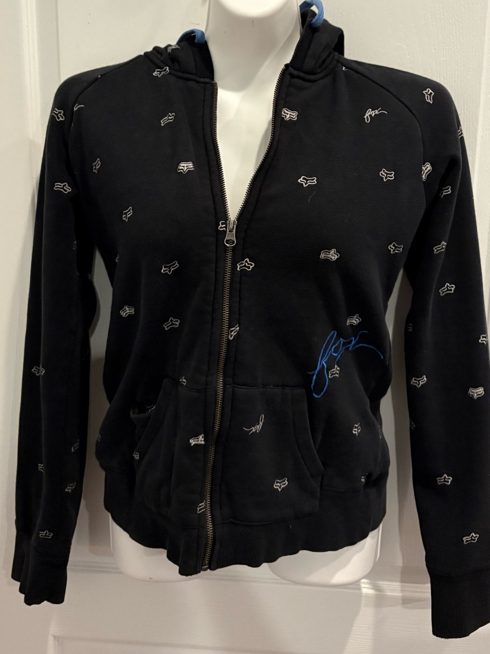 Fox Girls Black Logo Head Zip-up Hoodie Size M - Picture 4 of 9